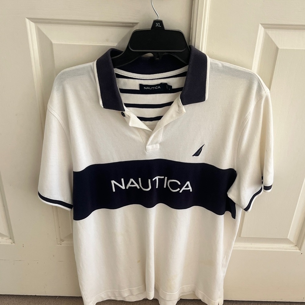 Nautica Men's Polo Shirt in White and Navy